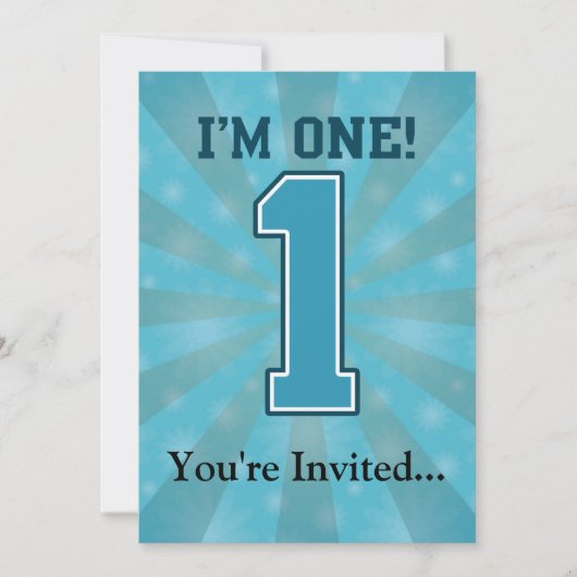 最初誕生日の男の子、私は1才の大きく青い第1です 招待状 (正面)