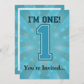 最初誕生日の男の子、私は1才の大きく青い第1です 招待状 (正面/裏面)