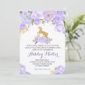 最初誕生日の紫色の水彩画のユニコーンの招待 招待状 (スタンド正面)