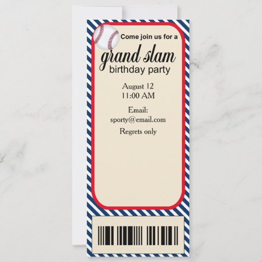 最初誕生日の野球のパーティの招待状 招待状 (裏面)