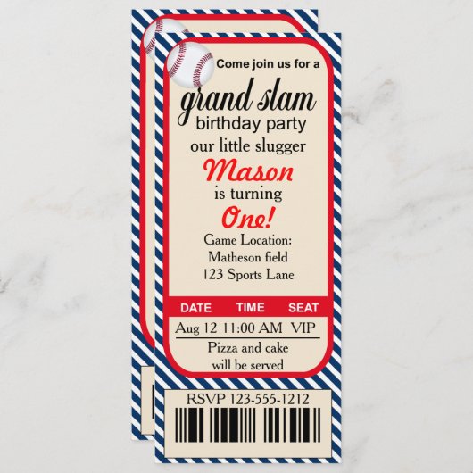最初誕生日の野球のパーティの招待状 招待状 (正面/裏面)