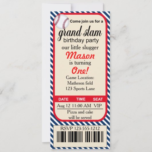 最初誕生日の野球のパーティの招待状 招待状 (正面)