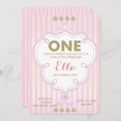 最初誕生日の金ゴールドおよびピンクの誕生日の招待状 招待状 (正面/裏面)