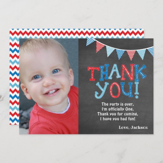 最初誕生日の黒板のサンキューカード|の男の子 サンキューカード (正面/裏面)