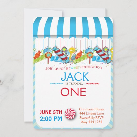 最初誕生日のCandylandの男の子の招待状 招待状 (正面)