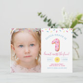 最初誕生日ドーナツ写真カード招待状 招待状 (スタンド正面)
