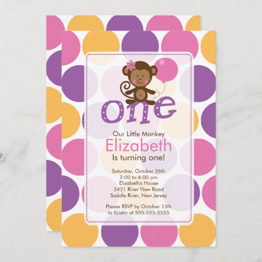 最初誕生日小さい猿の誕生日の招待状 招待状 (正面/裏面)