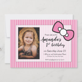 最初誕生日、ストライブ柄、名前入りな弓を飾って下さい 招待状