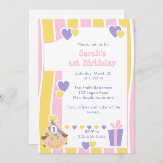 最初誕生日 招待状 (正面/裏面)