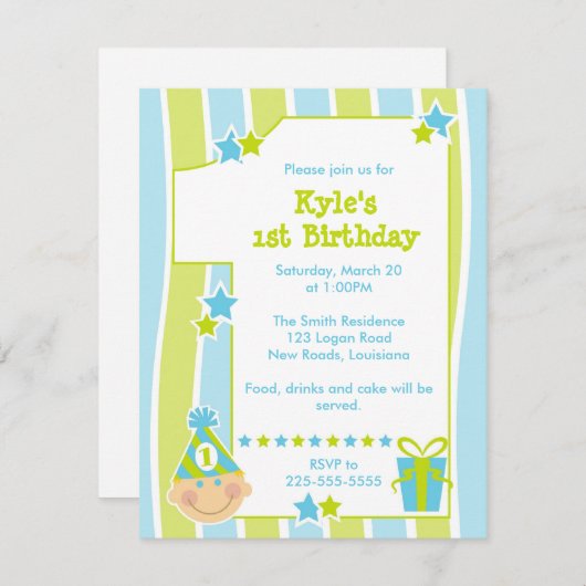 最初誕生日 招待状 (正面/裏面)