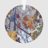 最初雪の冬場面カムフラージュの絵画 オーナメント (裏面)