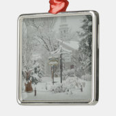 最初雪の秋の町の広場Woodstock、NY メタルオーナメント (左)