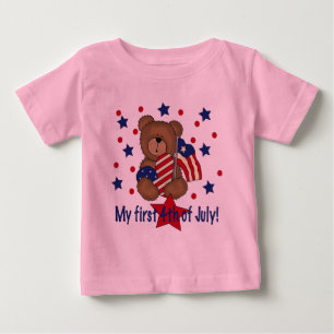 最初7月4日の愛国心が強いくま ベビーTシャツ