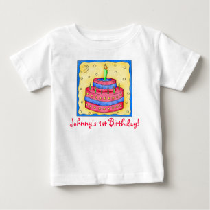 最初(第1)お誕生日ケーキのTシャツ ベビーTシャツ