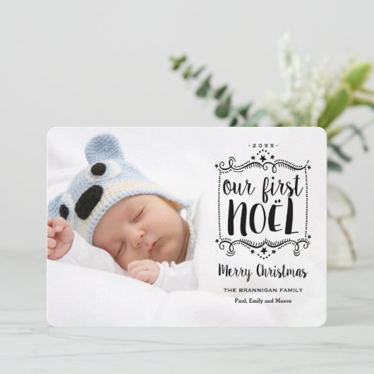 最初Noelのメリークリスマスの休日の写真カード シーズンカード (スタンド正面)