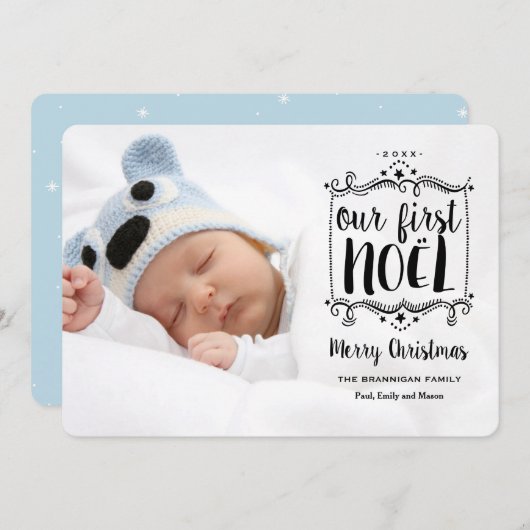 最初Noelのメリークリスマスの休日の写真カード シーズンカード (正面/裏面)