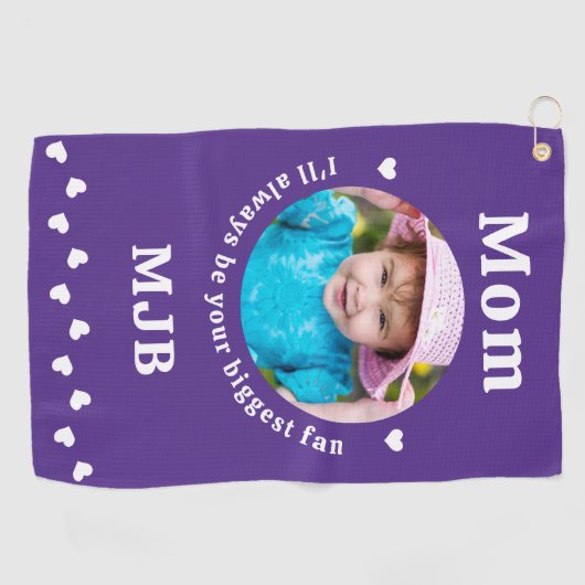 最大のファン – MOM – パープルカスタムシック写真 ゴルフタオル (横)
