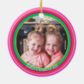 最大カラフル明るいストライプモノグラム写真 セラミックオーナメント (裏面)