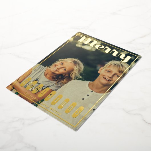 最大スクリプメリートのクリスマス写真 箔シーズンカード (回転した状態)