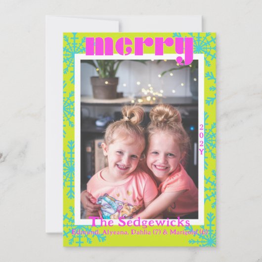 最大メリー雪カラフル片モダン写真 シーズンカード (正面)