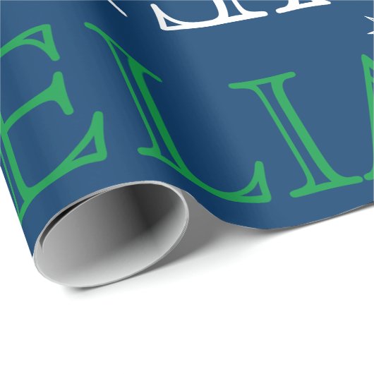 最大6文字の名前または文字クリスマスブルーグリーン ラッピングペーパー (ロールコーナー)