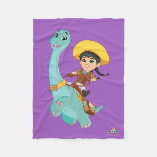 最小およびクローバー | ハッピー女性のカーボーイ&ブロントサウルスライド フリースブランケット (正面)