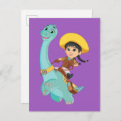 最小およびクローバー | ハッピー女性のカーボーイ&ブロントサウルスライド ポストカード (正面/裏面)