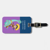 最小およびクローバー | ハッピー女性のカーボーイ&ブロントサウルスライド ラゲッジタグ (正面横)