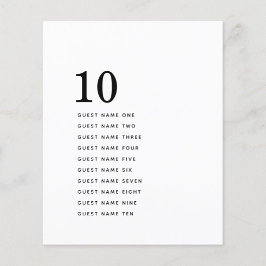 最小シンプル値のゲスト名テーブル番号 (正面)