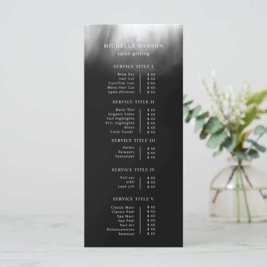 最小シンプル抽象芸術白黒価格表 メニュー (スタンド正面)