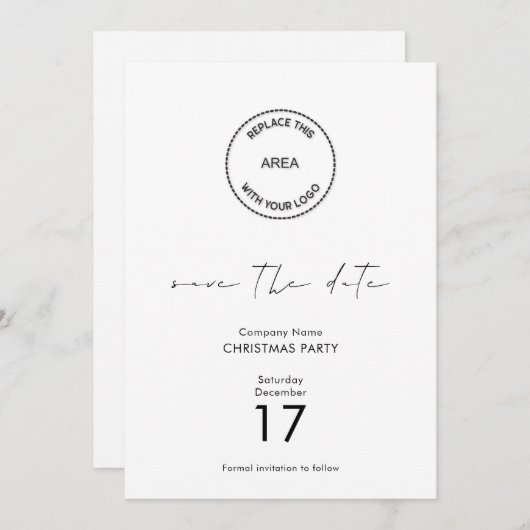 最小ロゴ クリスマス パーティーの日程を保存します 招待状 (正面/裏面)