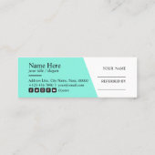 最小主義のきれいで明るいティール(緑がかった色)のタイプエラーの紹介 スキニー名刺 (裏面)