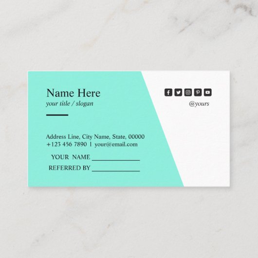 最小主義のきれいで明るいティール（緑がかった色）のタイプエラーの紹介 名刺 (裏面)