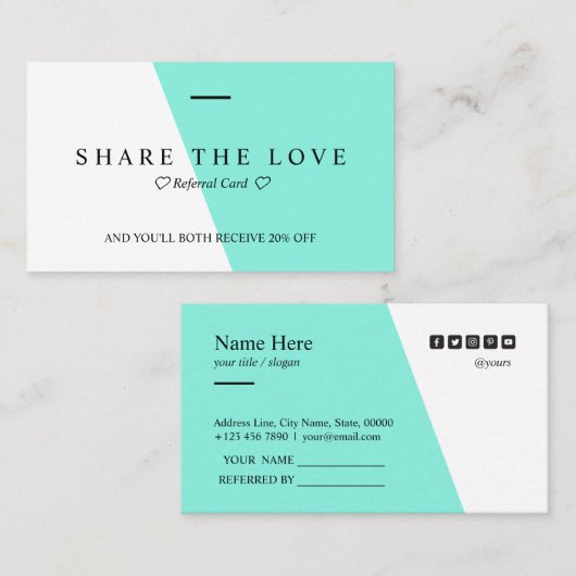 最小主義のきれいで明るいティール（緑がかった色）のタイプエラーの紹介 名刺 (正面/裏面)