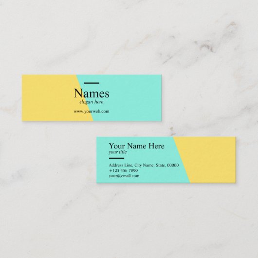 最小主義のきれいなティール(緑がかった色)のタイプエラーの小型名刺 スキニー名刺 (正面/裏面)