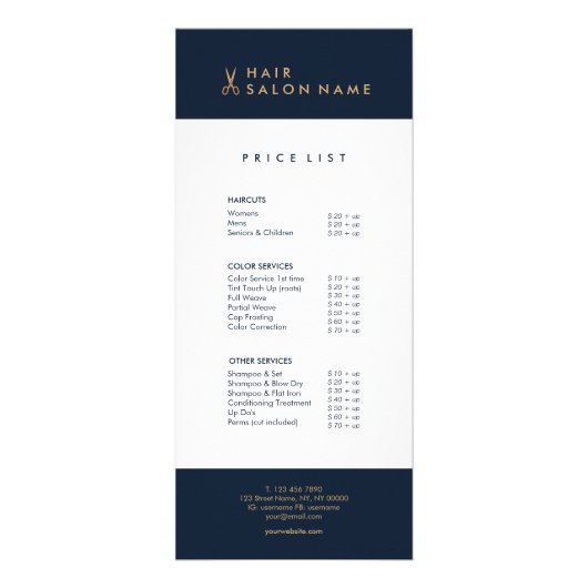 最小主義のきれいな金ゴールドのはさみのヘアーサロンのスタイリスト ラックカード (正面)