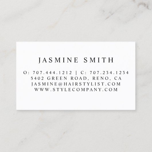 最小主義のはさみおよび櫛のロゴの美容師 名刺 (裏面)