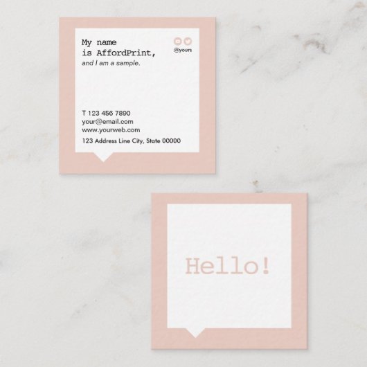 最小主義のはっきりしたなこんにちはのスピーチの泡赤面 スクエア名刺 (正面/裏面)