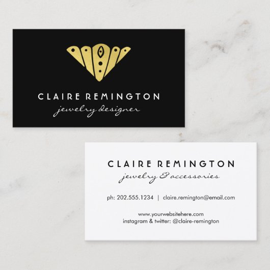 最小主義のアールデコ|ののどの金ゴールドホイル 名刺 (正面/裏面)