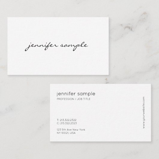 最小主義のエレガントでお洒落な筆記体のモダンの上 名刺 (正面/裏面)