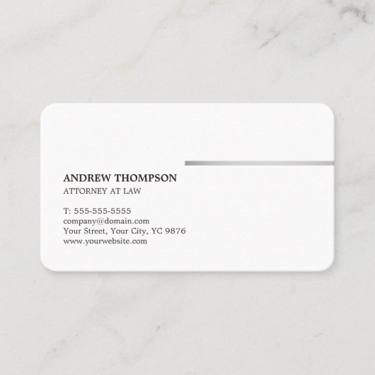 最小主義のエレガントで白くフェイクな銀製ライン弁護士 名刺 (正面)