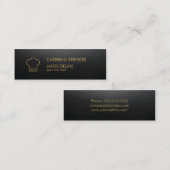 最小主義のエレガントで黒い金ゴールドのシェフの帽子のケータリング スキニー名刺 (正面/裏面)