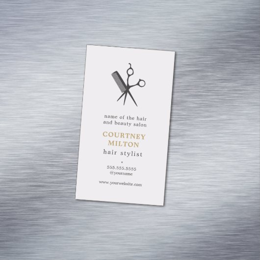 最小主義のエレガントなはさみの櫛の美容師 マグネット名刺 (インサイチュ)