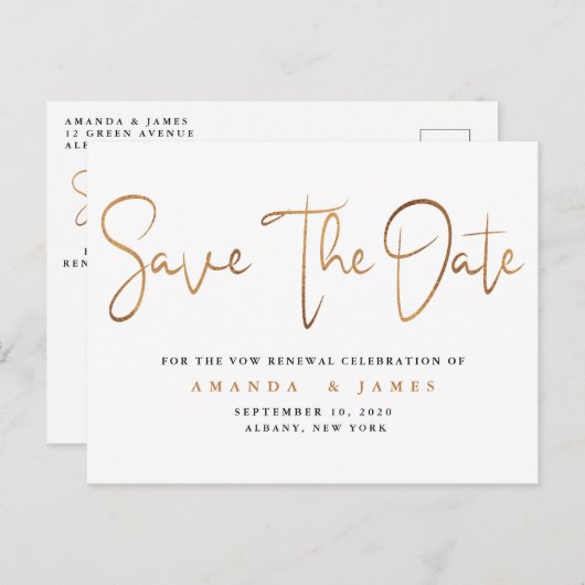 最小主義のエレガントな誓約の更新の保存日付 案内ポストカード (正面/裏面)
