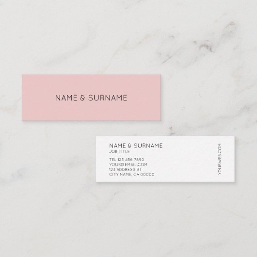 最小主義のシックでモダンなピンクの小型名刺 スキニー名刺 (正面/裏面)
