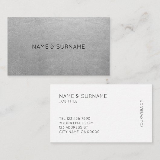 最小主義のシックでモダンな銀製の名刺 名刺 (正面/裏面)