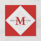 最小主義のシックな灰色および赤くモダンなモノグラム スクエア名刺 (正面)