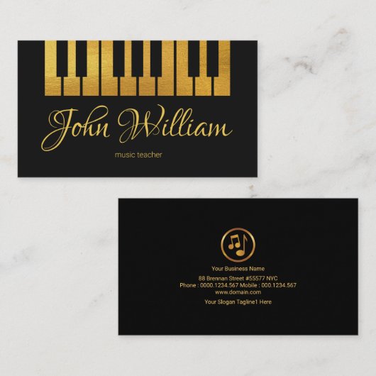 最小主義のシンプルでフェイクな金ゴールドのピアノ鍵 名刺 (正面/裏面)