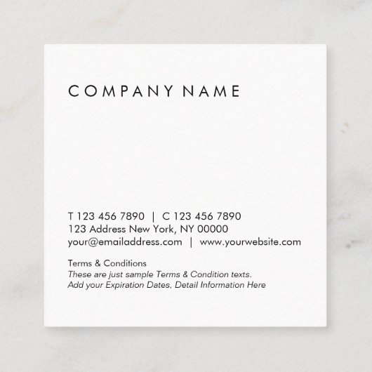 最小主義のシンプルなタイポグラフィの黒く及び白いロイヤリティ スクエア名刺 (裏面)