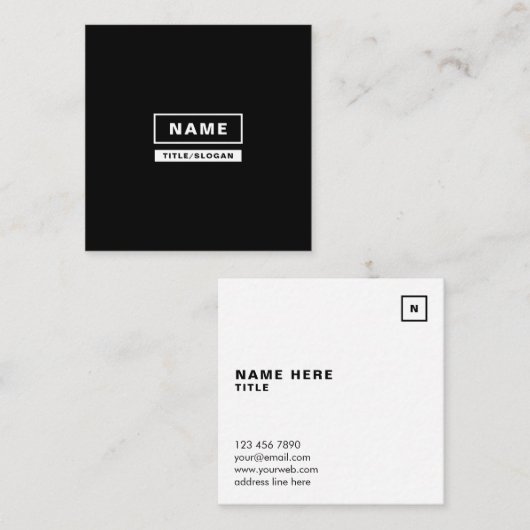 最小主義のシンプルなモノクロ正方形の名刺 スクエア名刺 (正面/裏面)